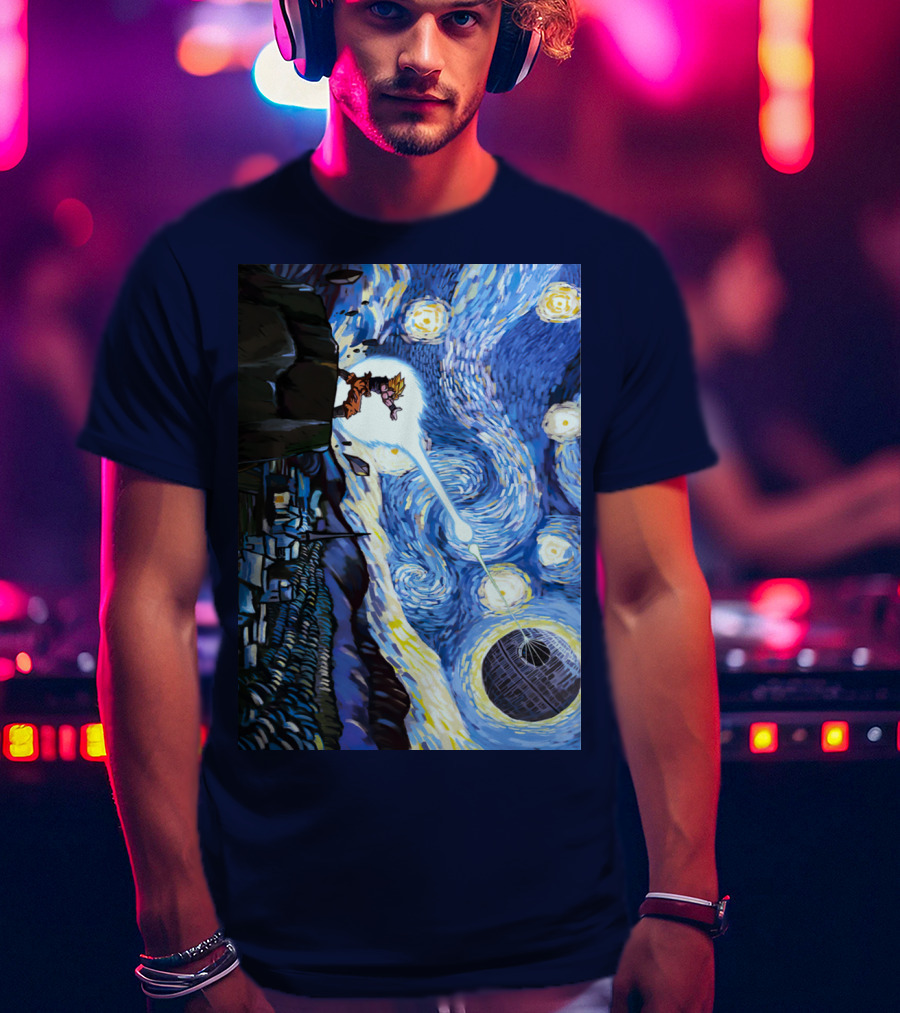 Son Goku Kamehameha Meets Death Star In Starry Night Fusion T-Shirt