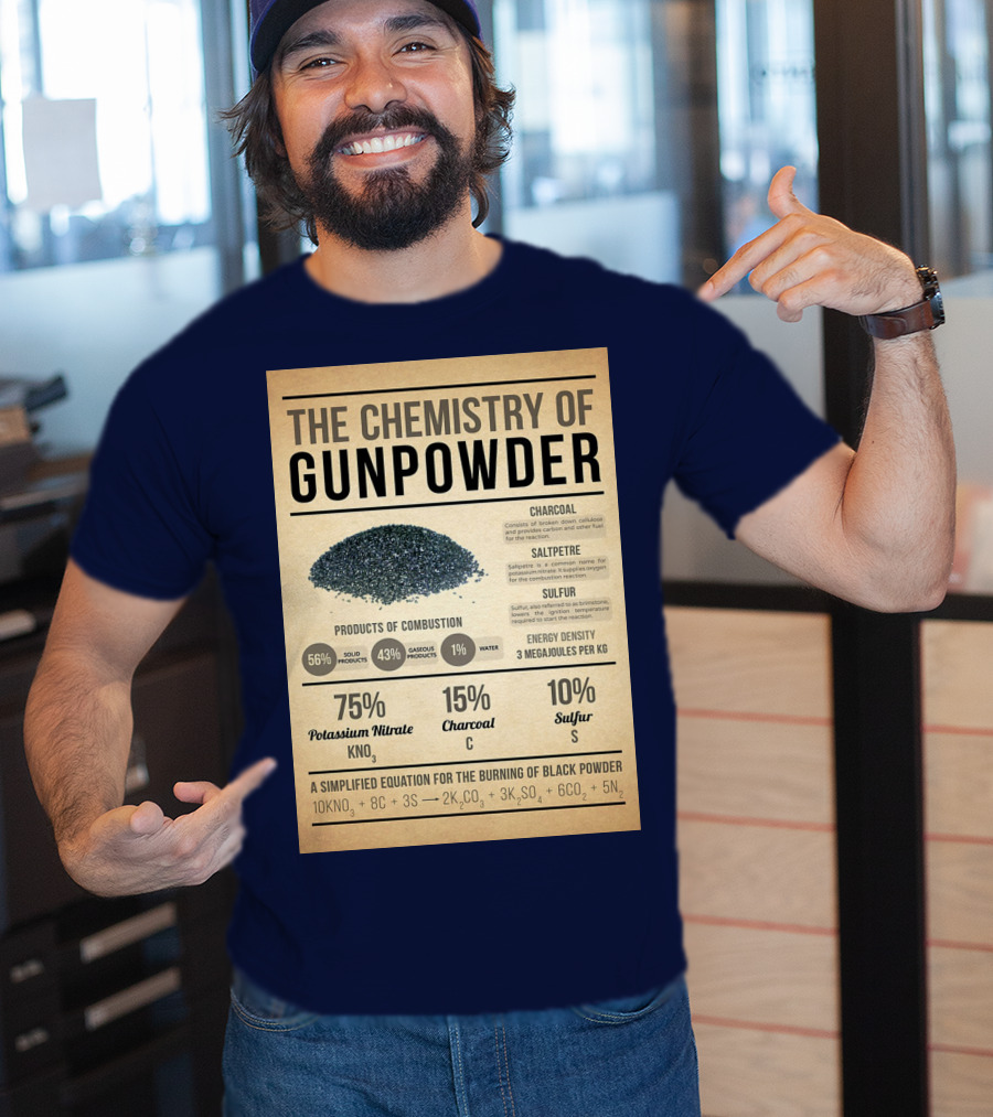 The Chemistry Of Gunpowder Formula: Potassium Nitrate Charcoal Sulfur Ratio And Energy Density T-Shirt