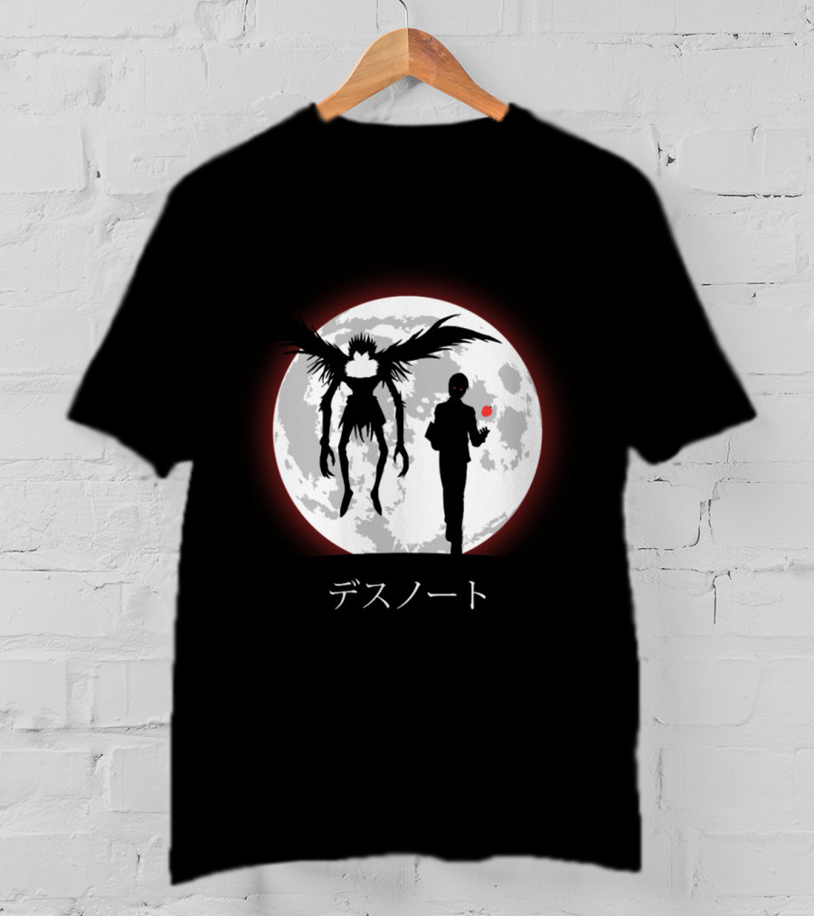 Death Note L Ryuk Silhouette Full Moon Japanese Characters T-Shirt