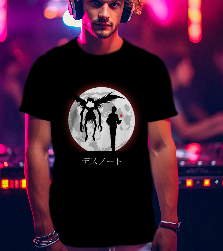 Death Note L Ryuk Silhouette Full Moon Japanese Characters T-Shirt