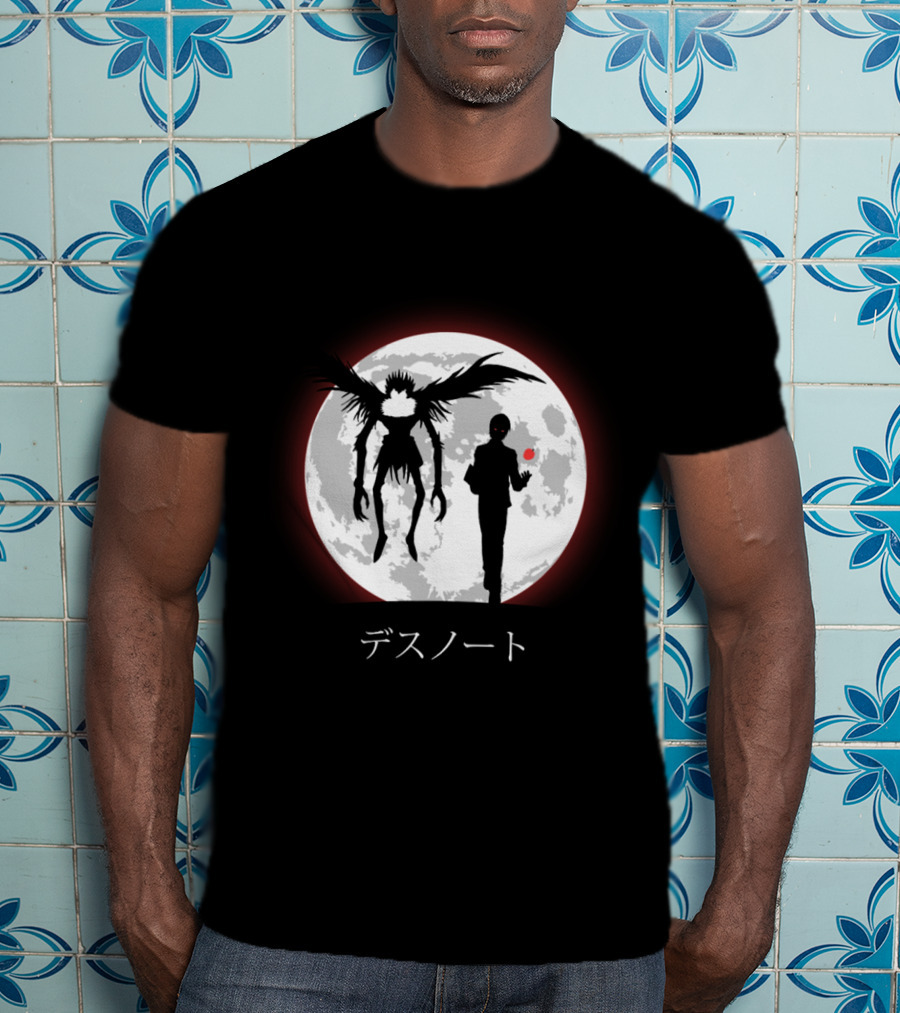 Death Note L Ryuk Silhouette Full Moon Japanese Characters T-Shirt