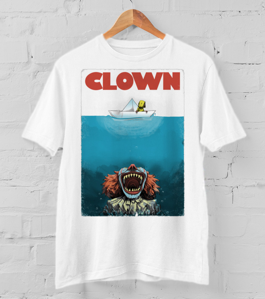CLOWN Pennywise With Paper Boat Mashup Jaws Homage T-Shirt