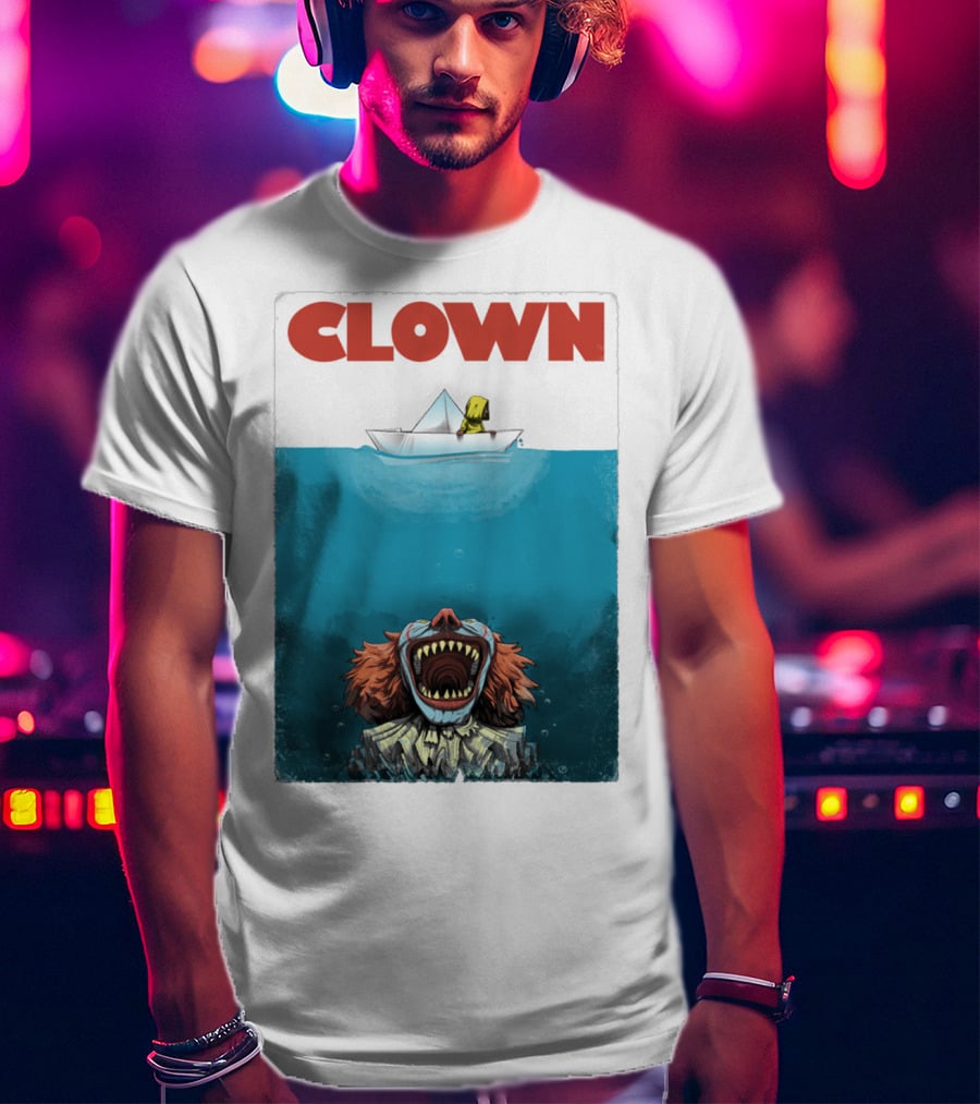 CLOWN Pennywise With Paper Boat Mashup Jaws Homage T-Shirt