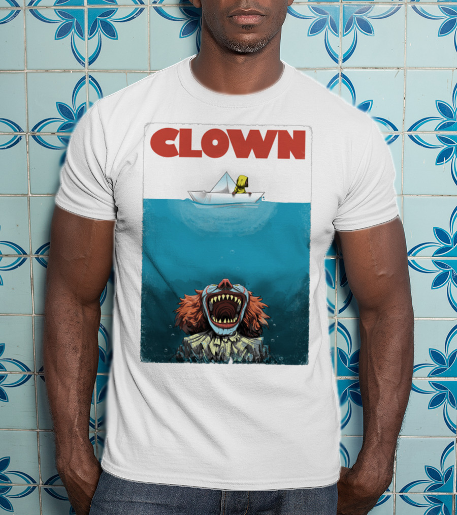 CLOWN Pennywise With Paper Boat Mashup Jaws Homage T-Shirt