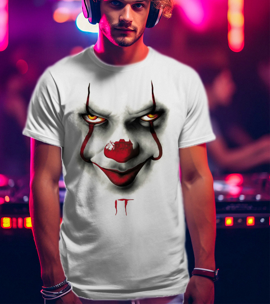 IT Pennywise Evil Clown Face With Scary House Inside Nose T-Shirt