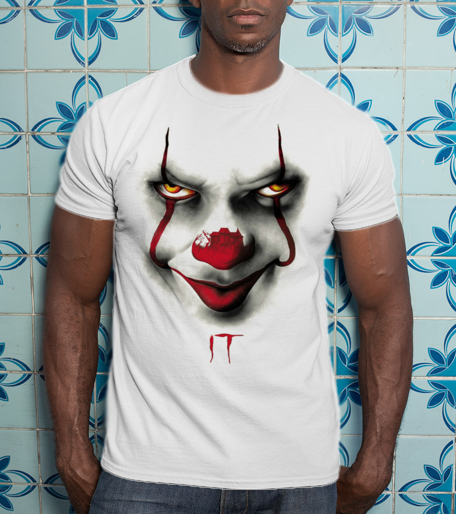 IT Pennywise Evil Clown Face With Scary House Inside Nose T-Shirt