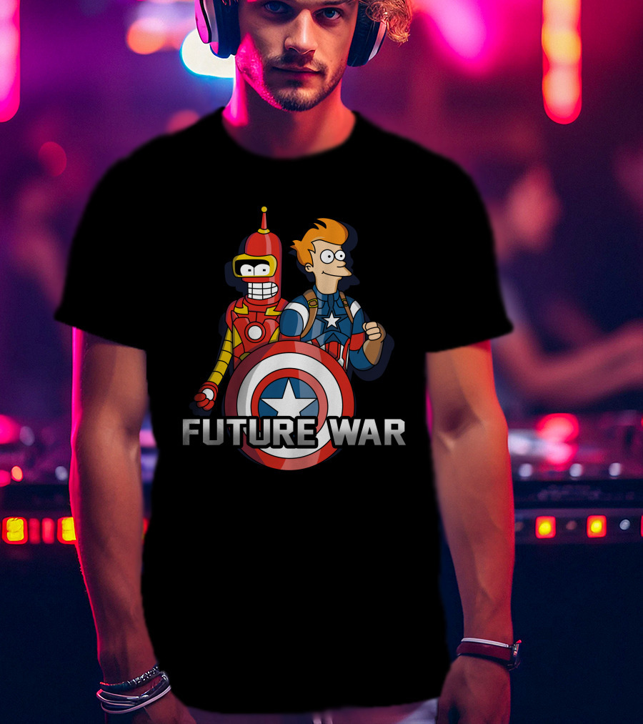 Futurama Future War Bender Fry Captain America Shield T-Shirt