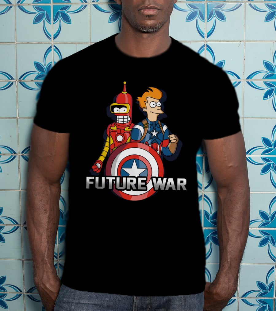 Futurama Future War Bender Fry Captain America Shield T-Shirt