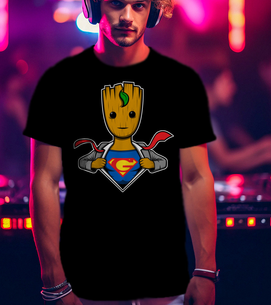 Grootman Baby Groot Superman Crossover Hero T-Shirt