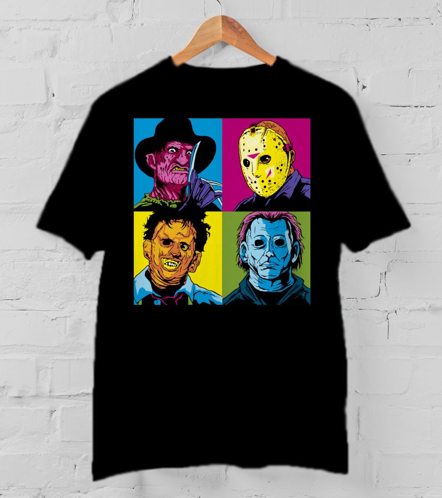 Freddy Jason Leatherface Michael Myers Horror Pop Art 4 Face T-Shirt
