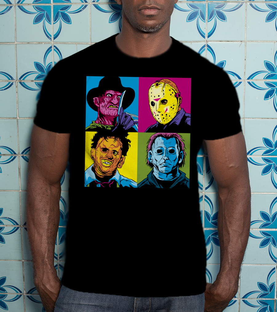 Freddy Jason Leatherface Michael Myers Horror Pop Art 4 Face T-Shirt