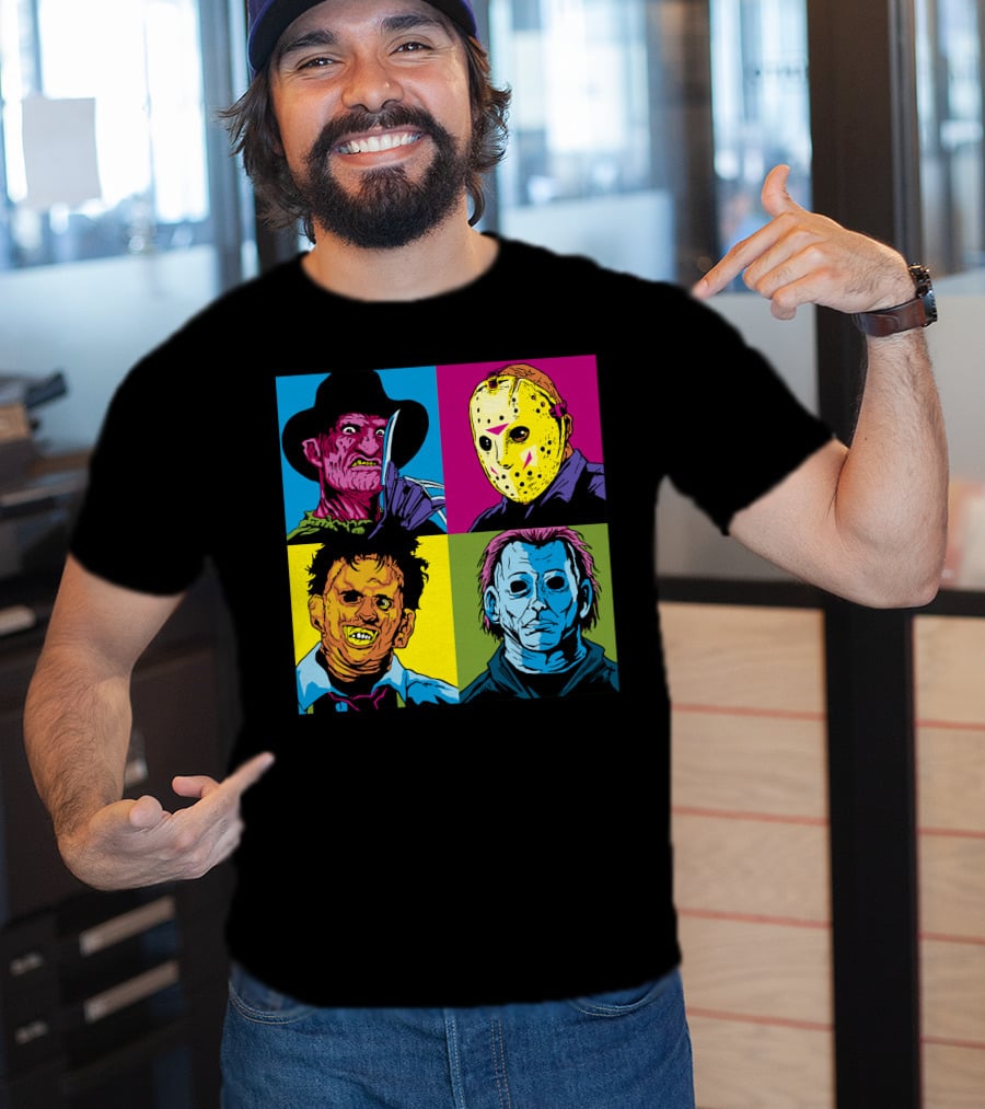 Freddy Jason Leatherface Michael Myers Horror Pop Art 4 Face T-Shirt