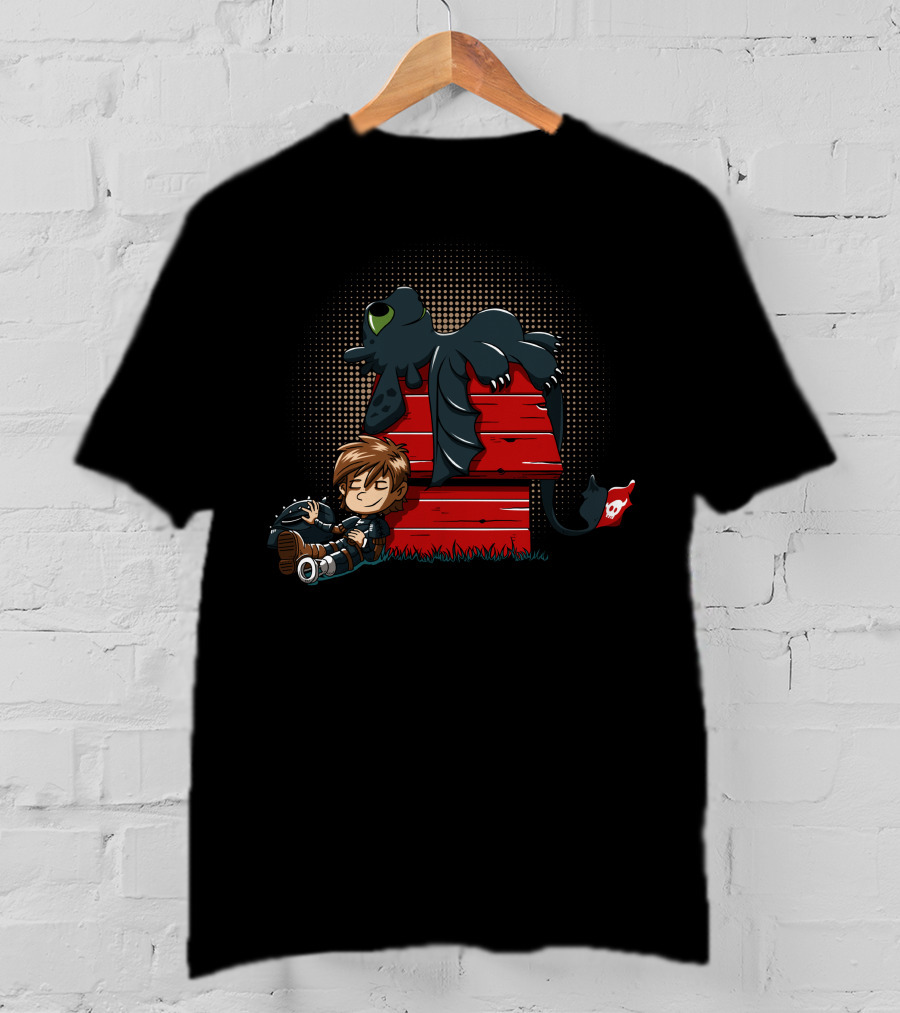 How To Train Your Dragon Peanuts Mashup Hiccup And Toothless On Red Doghouse T-Shirt