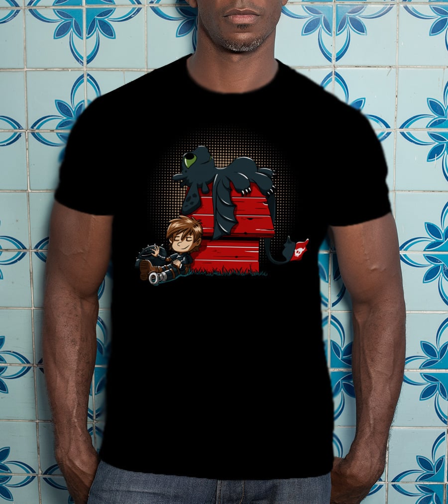 How To Train Your Dragon Peanuts Mashup Hiccup And Toothless On Red Doghouse T-Shirt