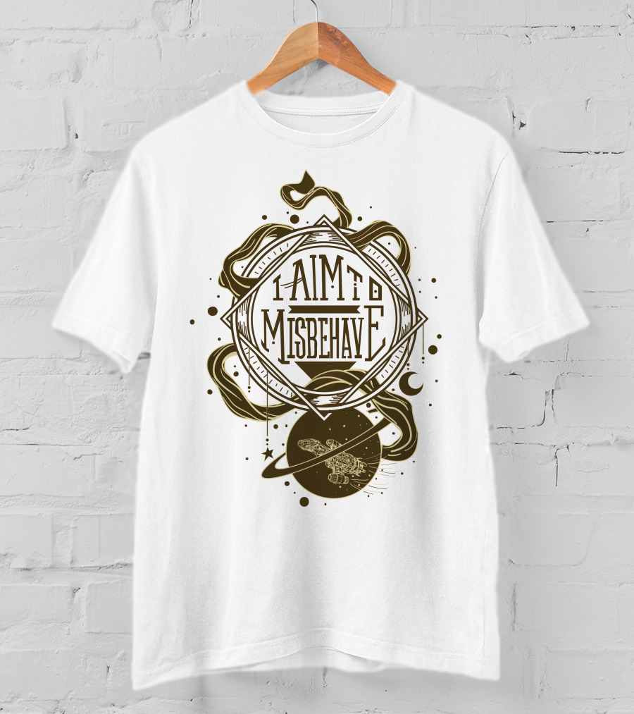 I Aim To Misbehave Firefly Serenity In Space With Gold Rings And Stars T-Shirt