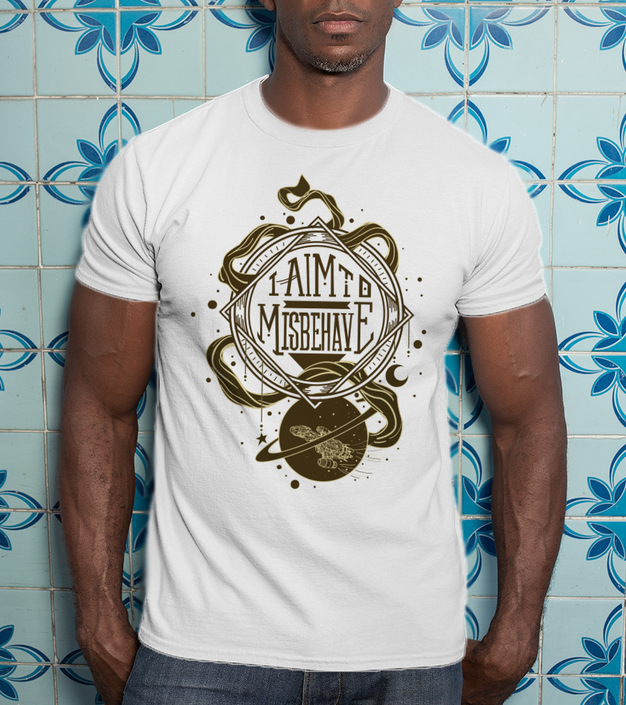 I Aim To Misbehave Firefly Serenity In Space With Gold Rings And Stars T-Shirt