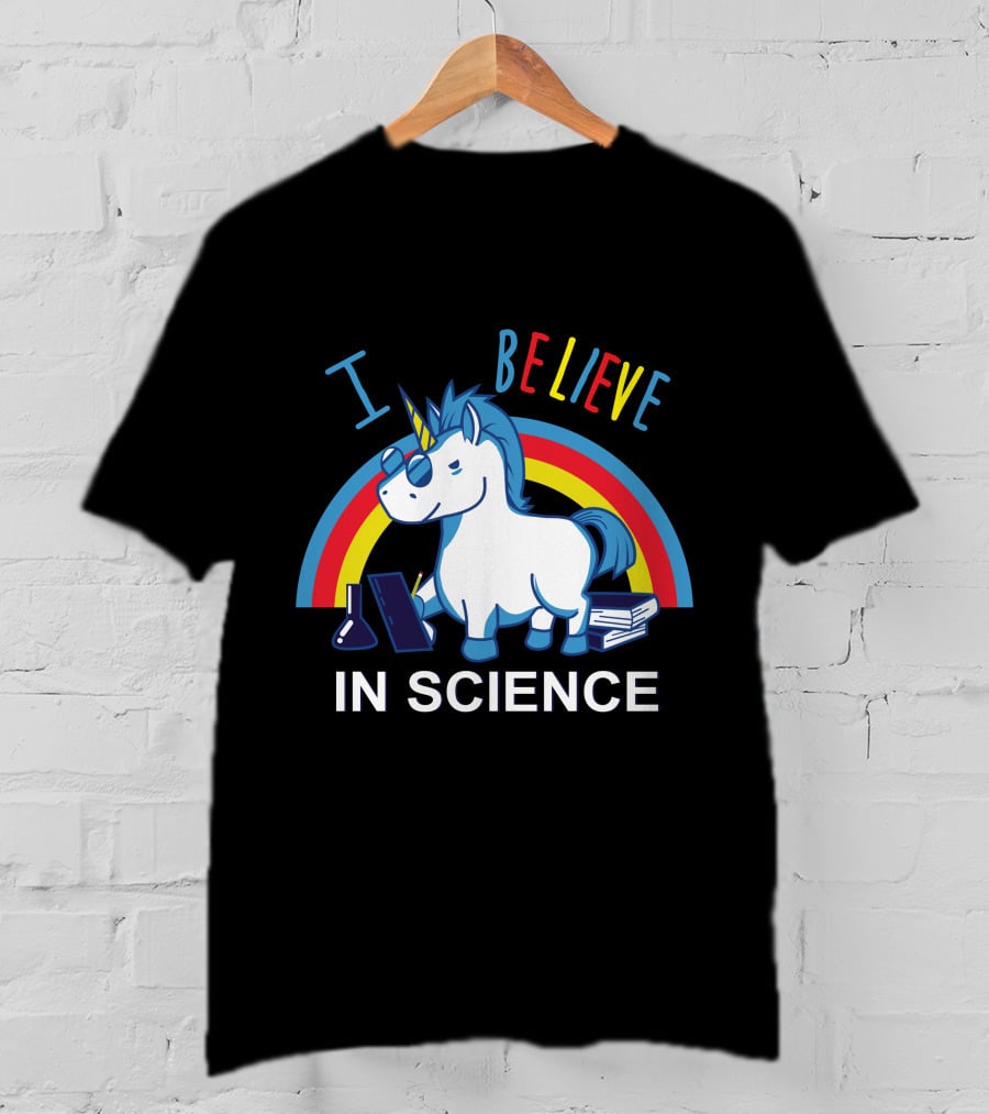 I Believe In Science Unicorn Rainbow Lab Glasses T-Shirt