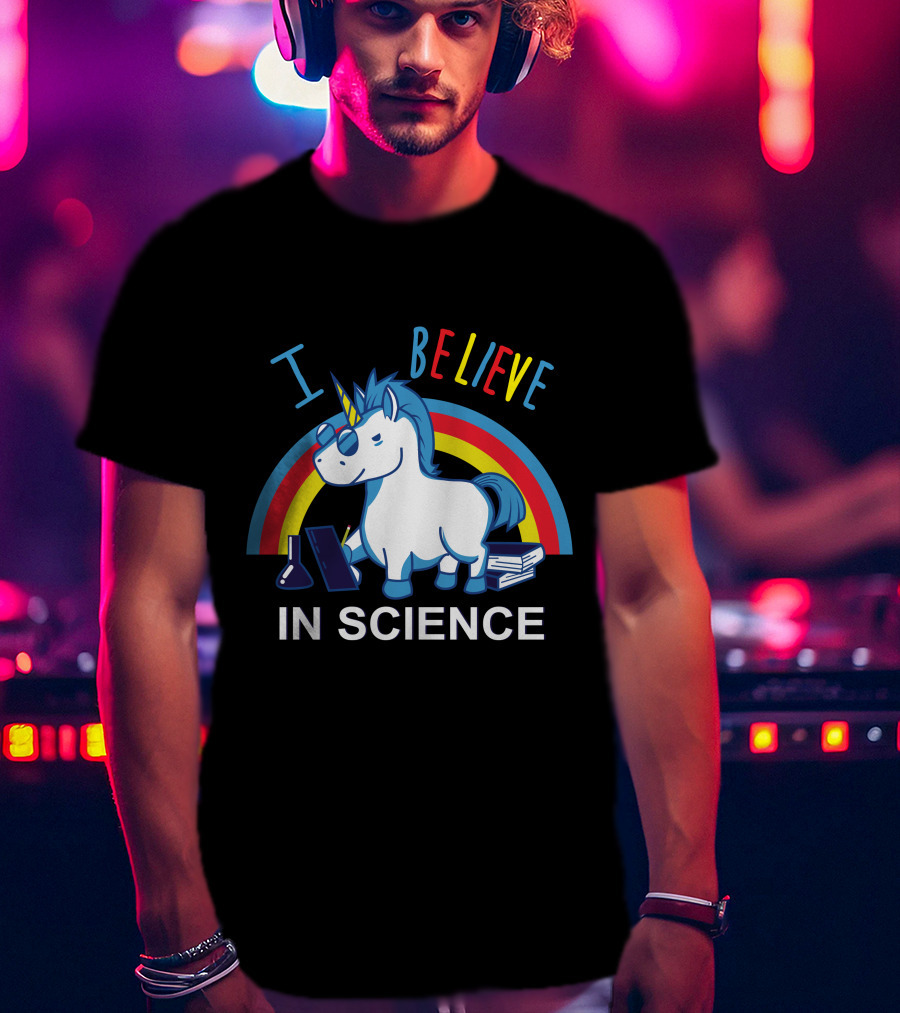 I Believe In Science Unicorn Rainbow Lab Glasses T-Shirt