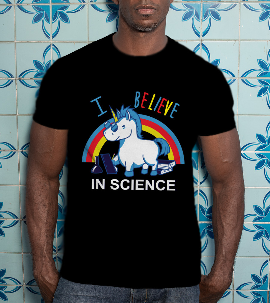 I Believe In Science Unicorn Rainbow Lab Glasses T-Shirt