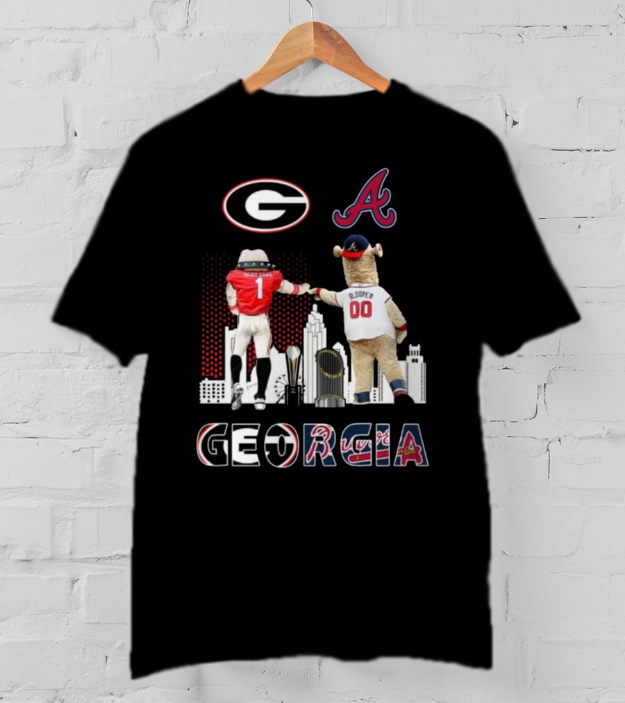 Georgia Bulldogs Braves Blooper Mascots Skyline T-Shirt