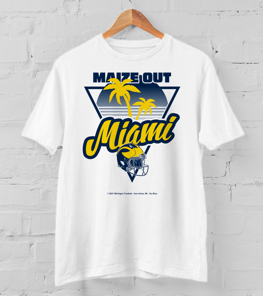 Maize Out Miami Michigan Wolverines Football Palm Trees Helmet Ann Arbor Go Blue T-Shirt