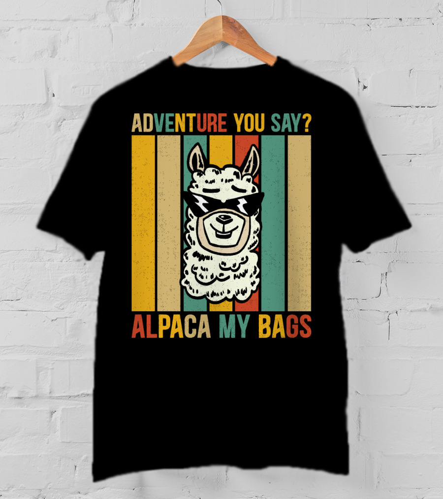 Adventure You Say Alpaca My Bags Vintage Retro Striped Alpaca T-Shirt
