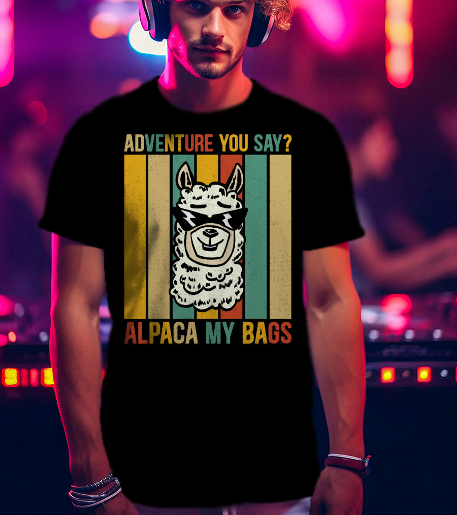 Adventure You Say Alpaca My Bags Vintage Retro Striped Alpaca T-Shirt
