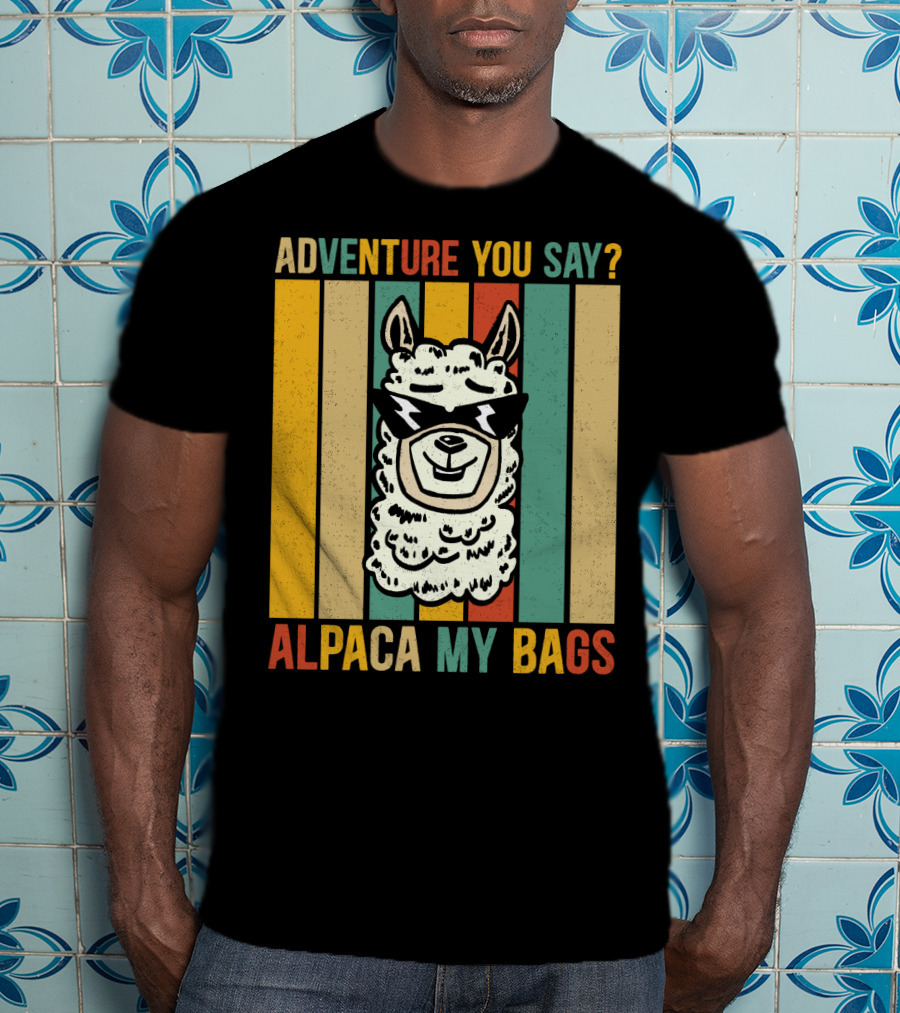 Adventure You Say Alpaca My Bags Vintage Retro Striped Alpaca T-Shirt