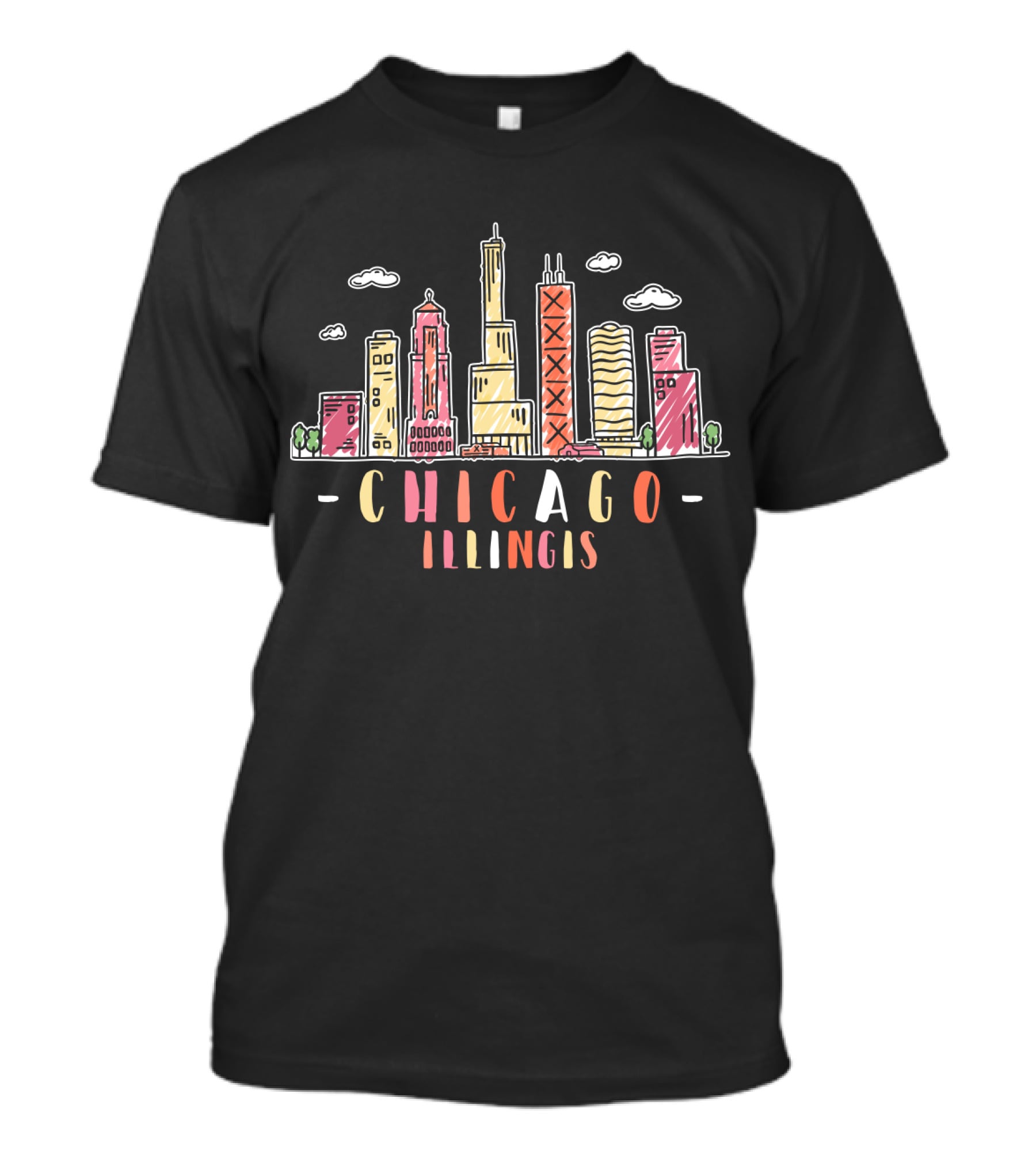 Chicago Skyline Illinois Colorful Cityscape T-Shirt