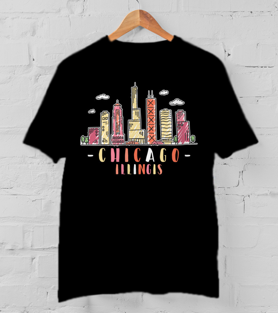 Chicago Skyline Illinois Colorful Cityscape T-Shirt