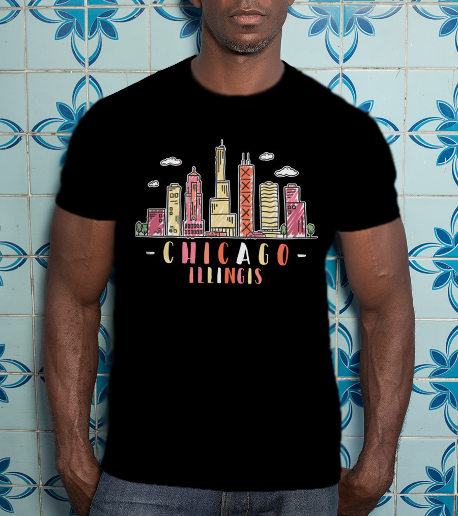 Chicago Skyline Illinois Colorful Cityscape T-Shirt