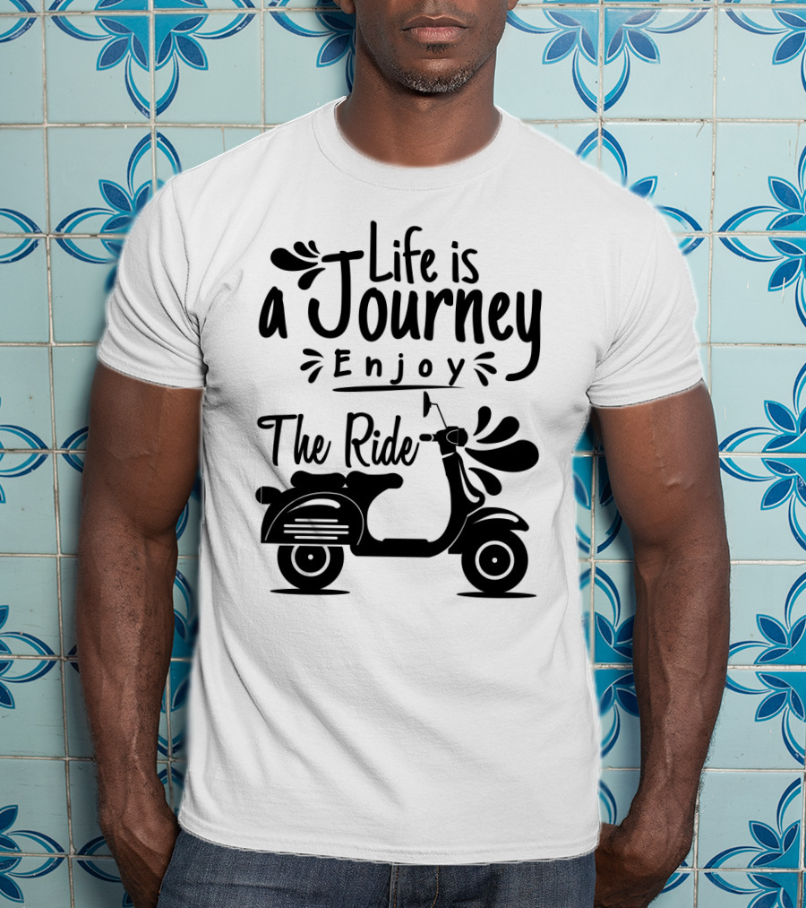 Life Is A Journey Enjoy The Ride Vespa Scooter Motif T-Shirt