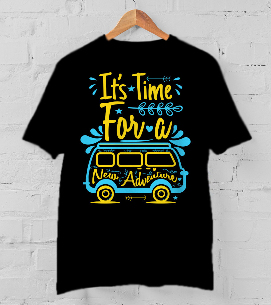 It's Time For A New Adventure With Camper Van Graphic And Arrows T-Shirt