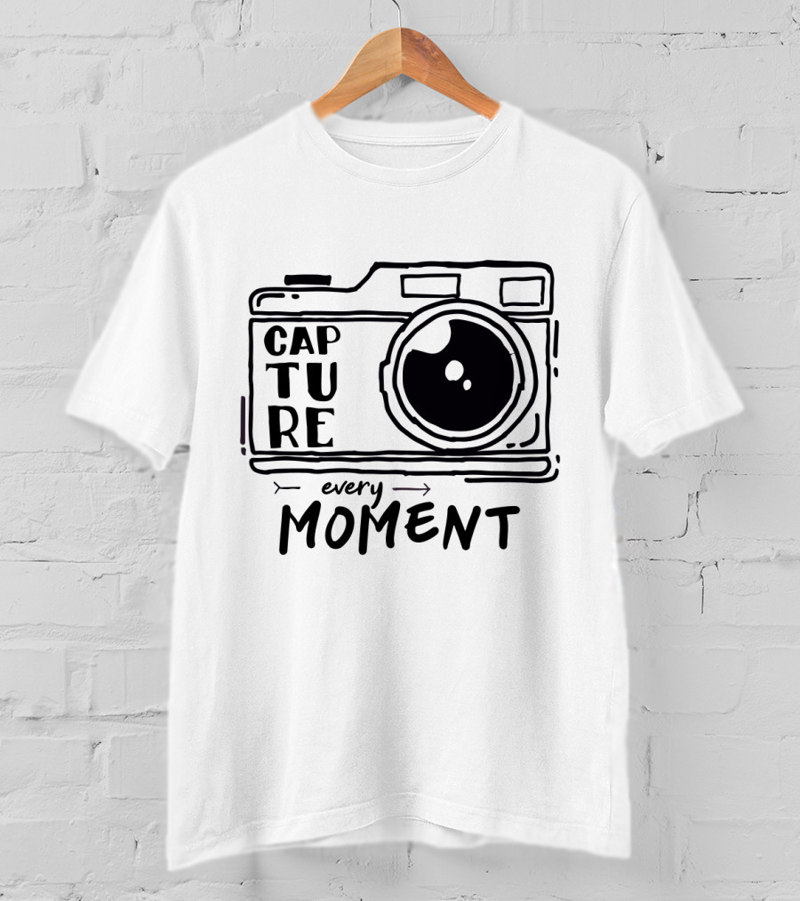 Capture Every Moment Camera Drawing Typography T-Shirt