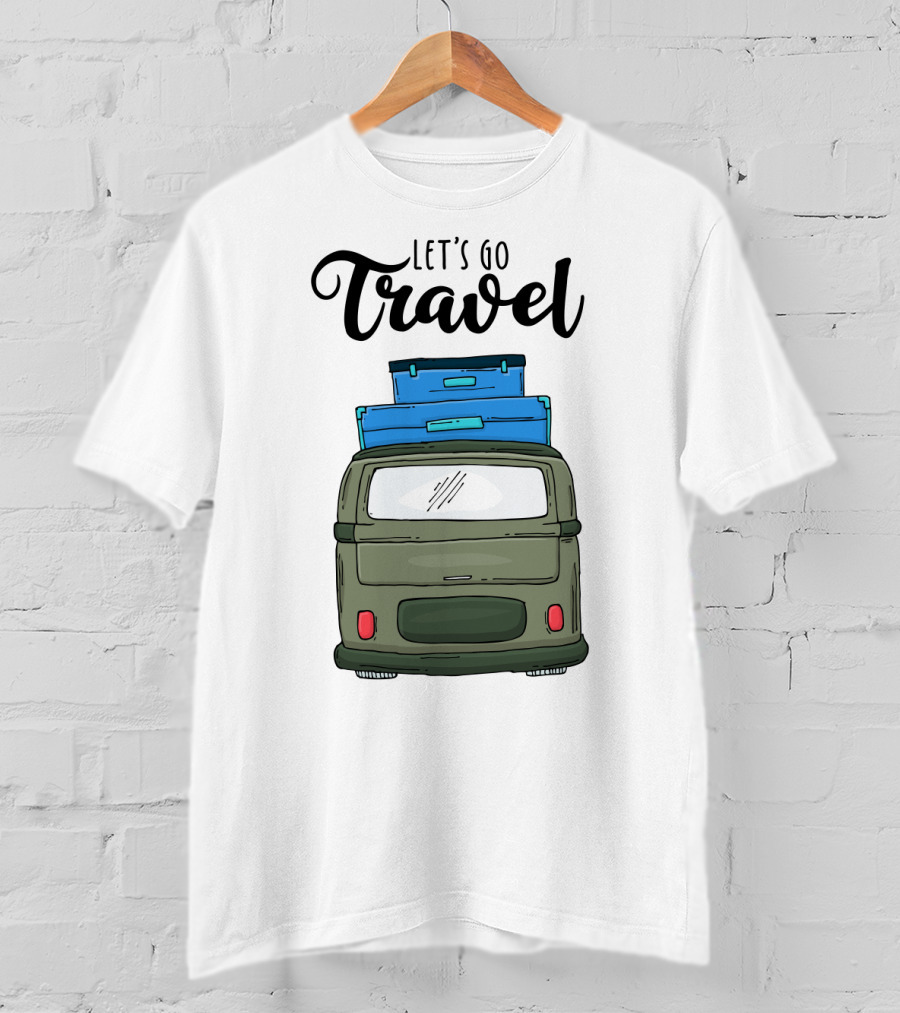 Let's Go Travel With Retro Van And Luggage Stack T-Shirt