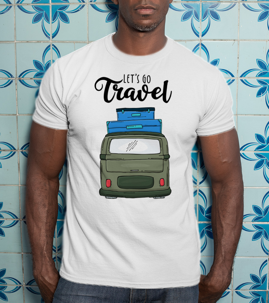 Let's Go Travel With Retro Van And Luggage Stack T-Shirt