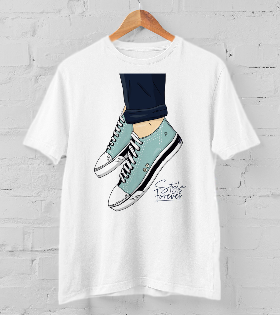 Style Is Forever Light Blue Sneakers Illustration With Classic Laced T-Shirt