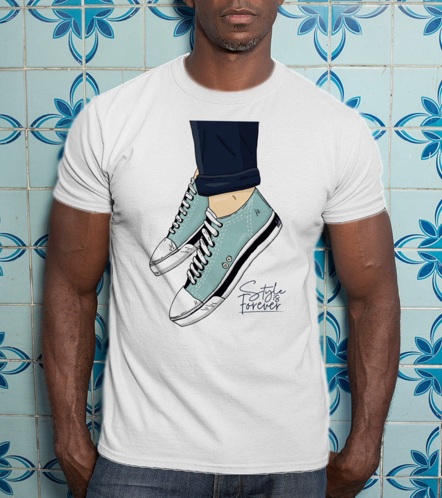 Style Is Forever Light Blue Sneakers Illustration With Classic Laced T-Shirt