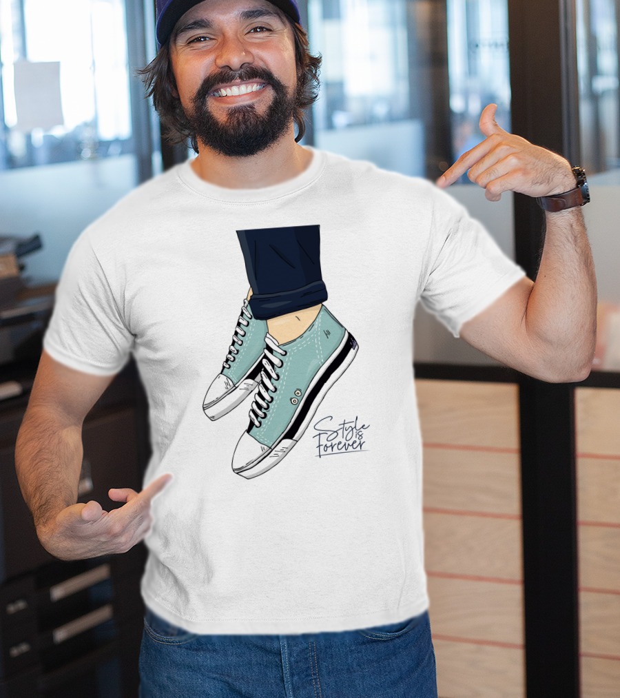Style Is Forever Light Blue Sneakers Illustration With Classic Laced T-Shirt