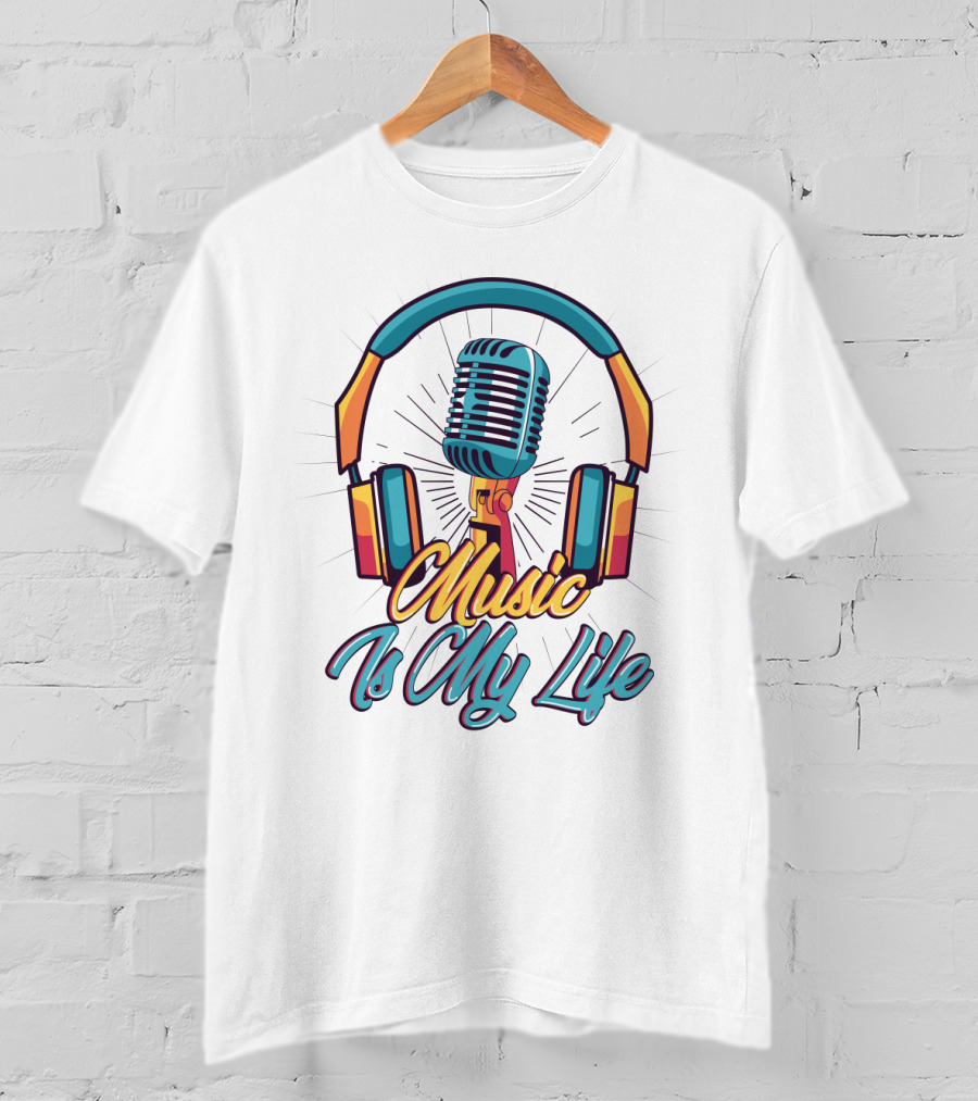 Funny Music Is My Life Microphone Headphones T-Shirt