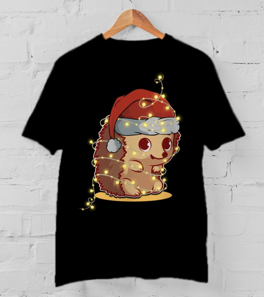 Santa Hat Festive Christmas Lights Hedgehog T-Shirt