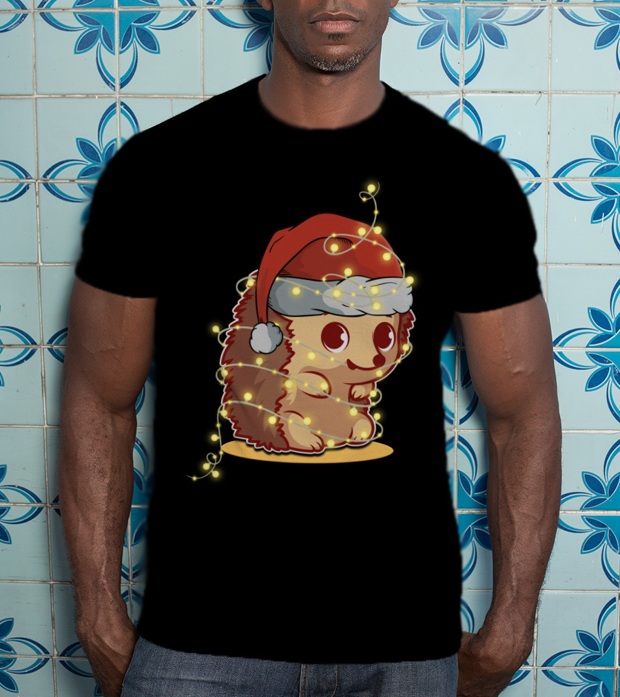 Santa Hat Festive Christmas Lights Hedgehog T-Shirt