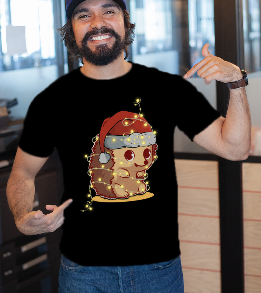 Santa Hat Festive Christmas Lights Hedgehog T-Shirt