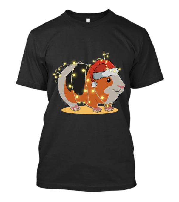 Guinea Pig Wrapped In Festive Christmas Lights And Santa Hat T-Shirt