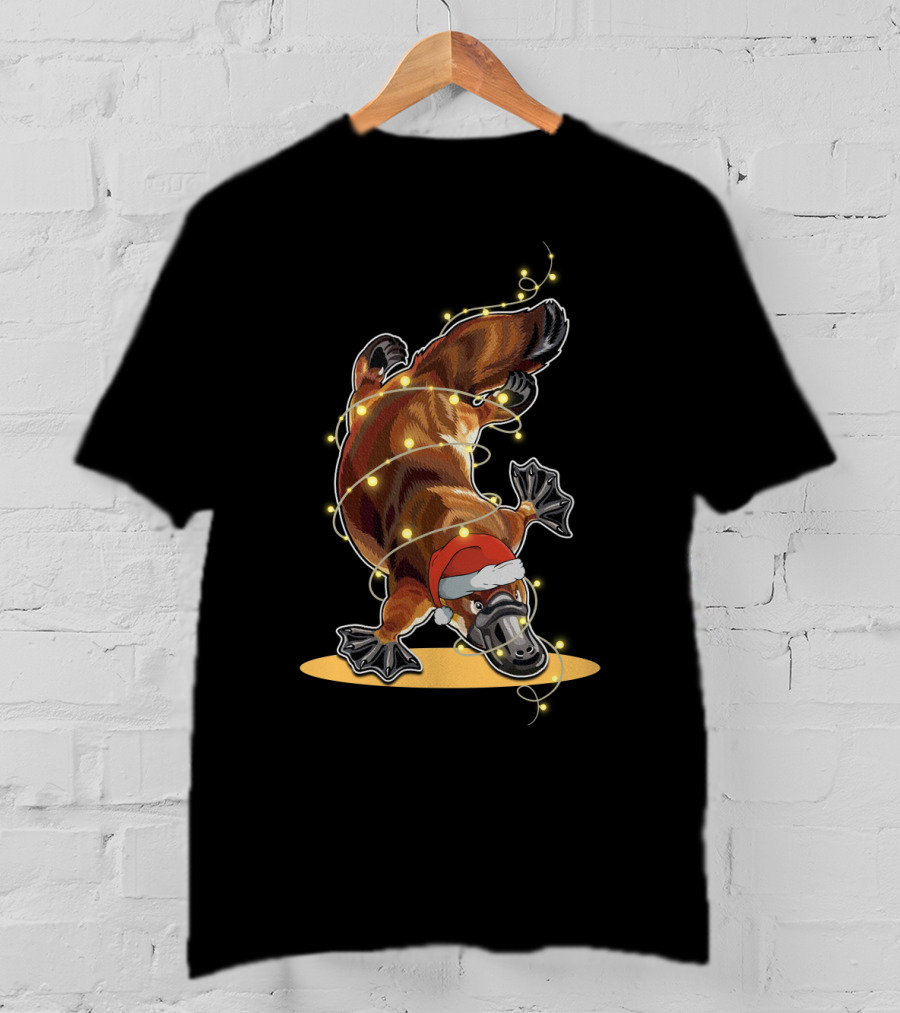 Christmas Lights Platypus Santa Hat Holiday Festive Decor T-Shirt