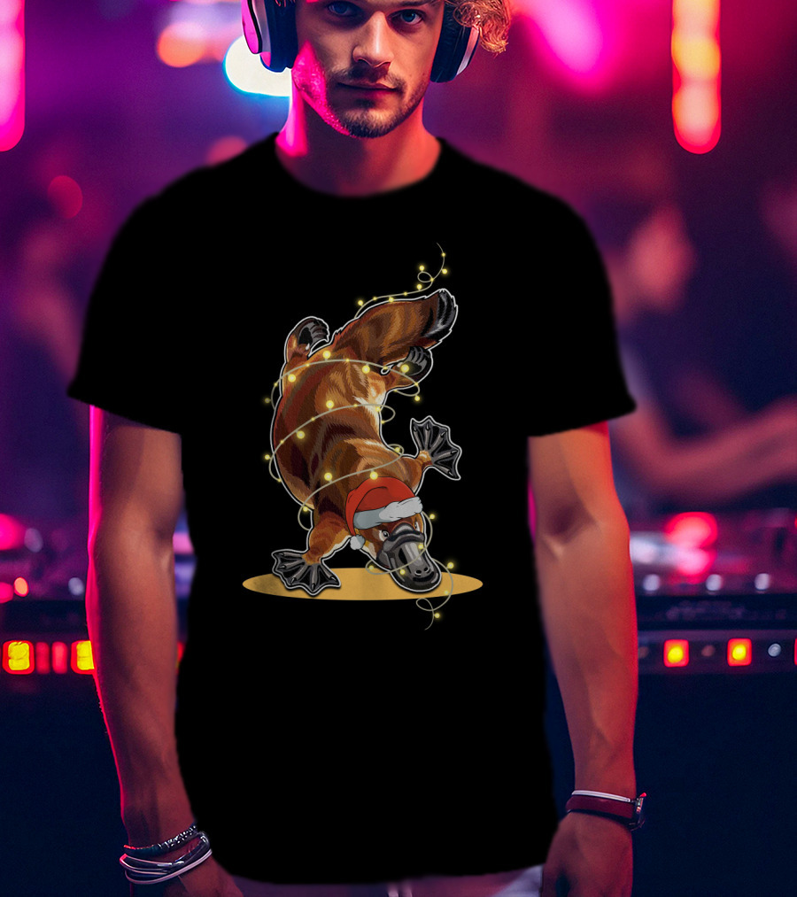 Christmas Lights Platypus Santa Hat Holiday Festive Decor T-Shirt
