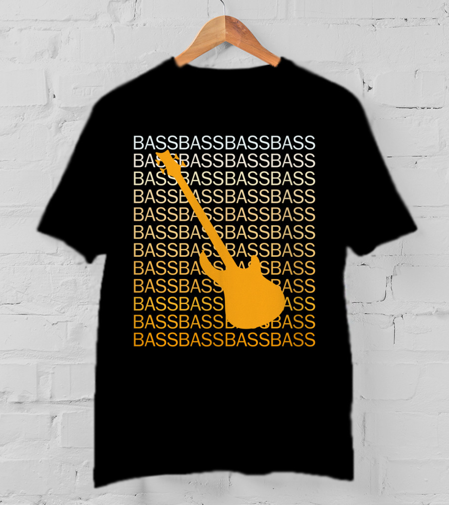 Bass Guitar Silhouette With Repeated Bass Text T-Shirt