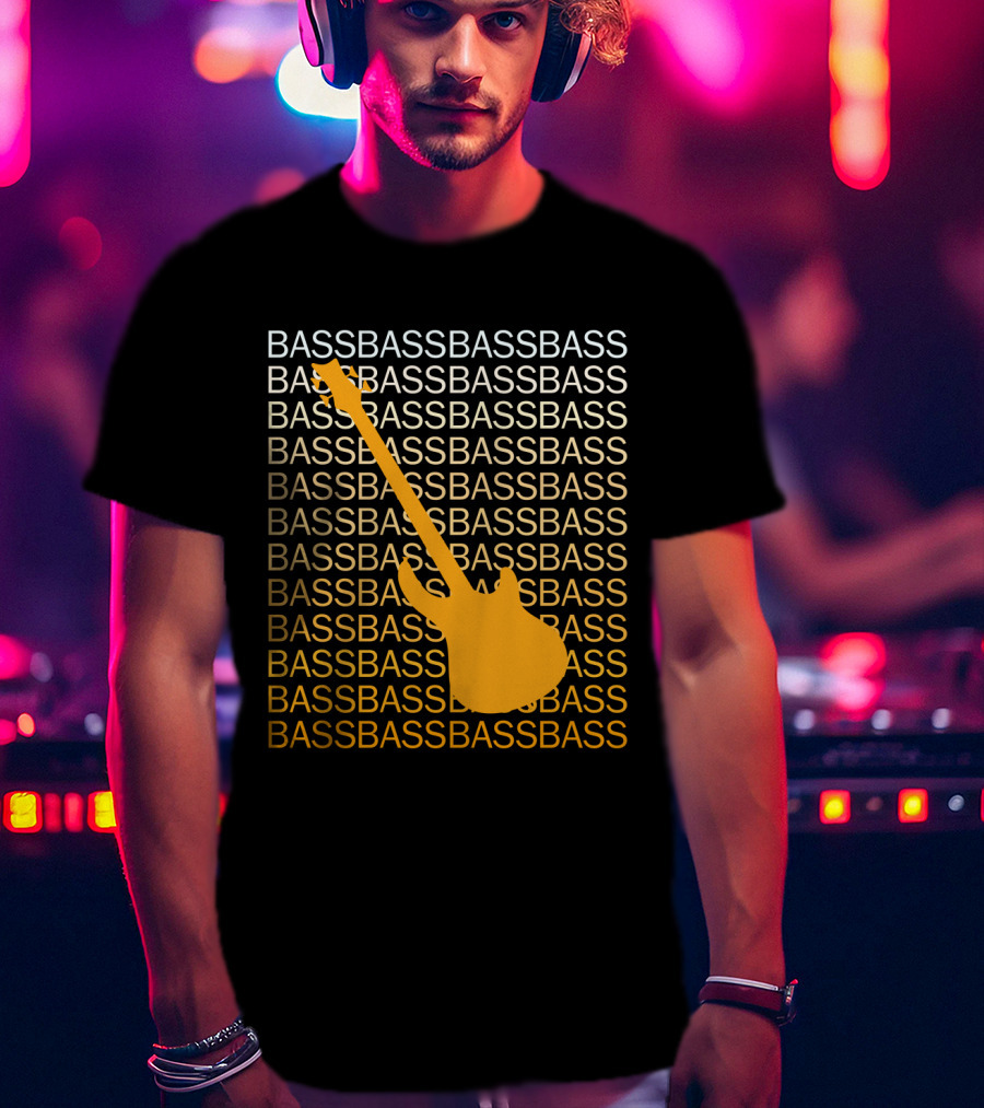 Bass Guitar Silhouette With Repeated Bass Text T-Shirt