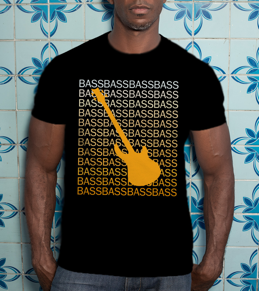Bass Guitar Silhouette With Repeated Bass Text T-Shirt