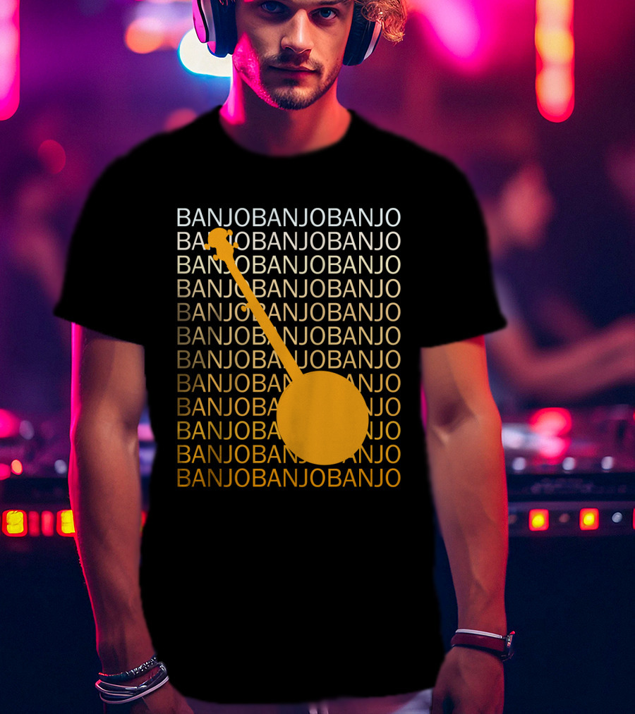 Banjo Repetition With Bold Orange Silhouette Highlight T-Shirt